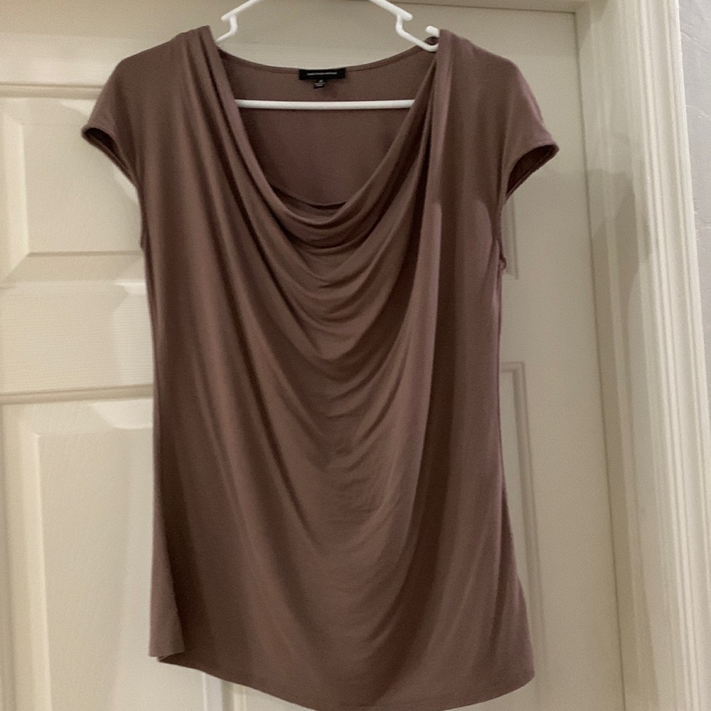 Saks Fifth Avenue taupe cap sleeve viscose tee. Size small.